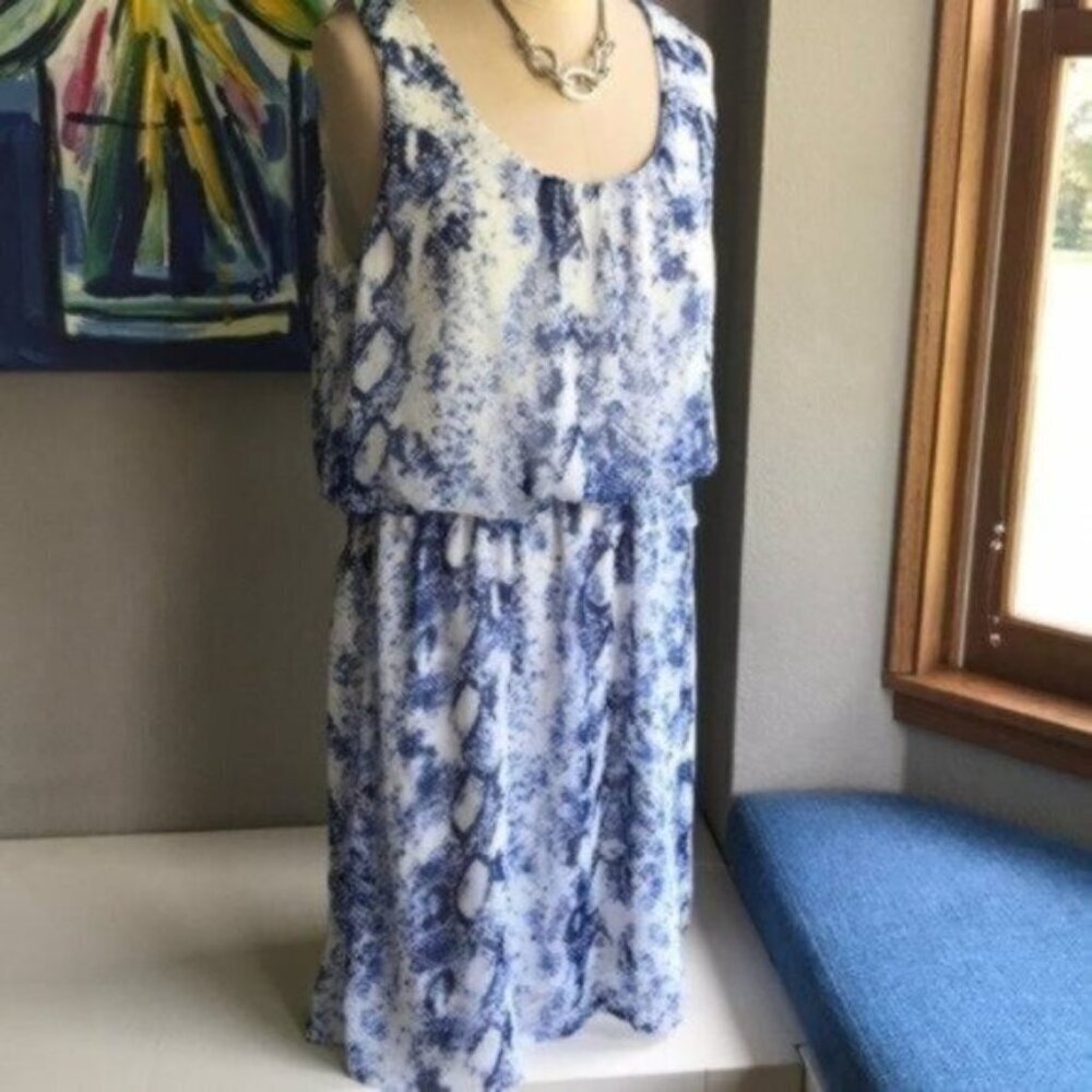 Bar III Summer Blue & White Belted Dress - Picture 2 of 5
